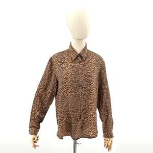 Vintage 90s Allison Taylor Tan Brown Leopard Print Silk Blouse